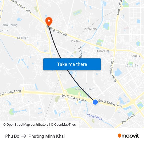 Phú Đô to Phường Minh Khai map