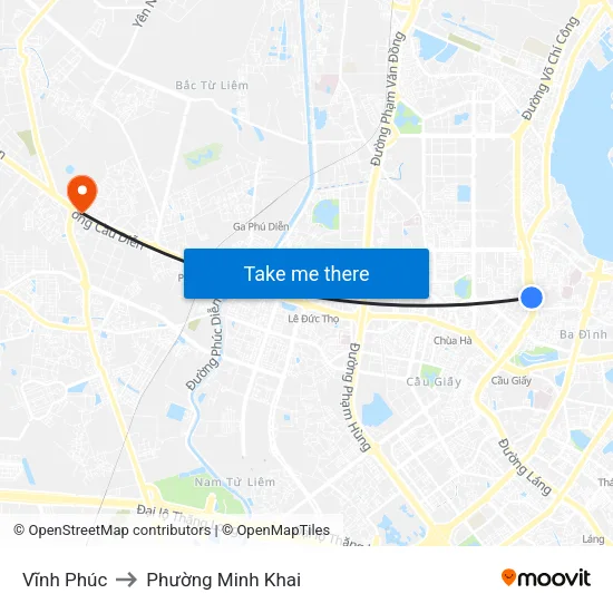 Vĩnh Phúc to Phường Minh Khai map
