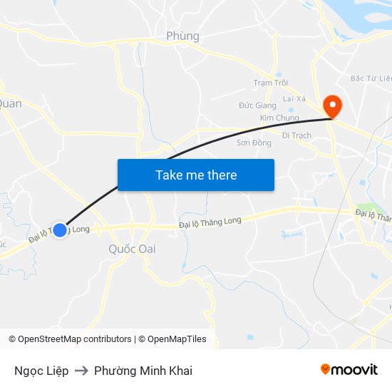 Ngọc Liệp to Phường Minh Khai map