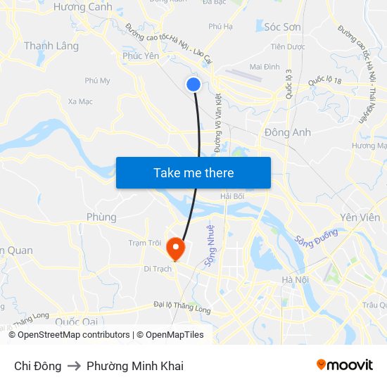 Chi Đông to Phường Minh Khai map