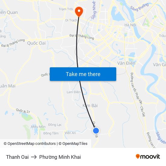 Thanh Oai to Phường Minh Khai map