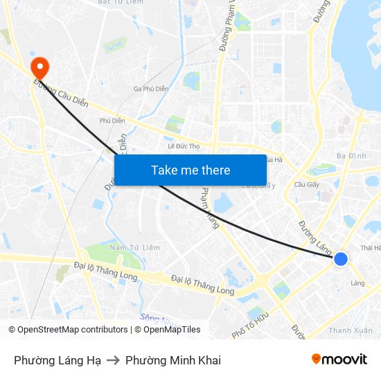 Phường Láng Hạ to Phường Minh Khai map