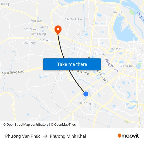 Phường Vạn Phúc to Phường Minh Khai map