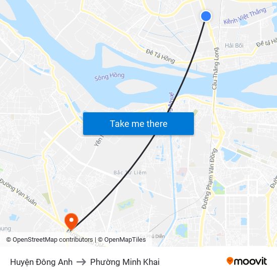 Huyện Đông Anh to Phường Minh Khai map