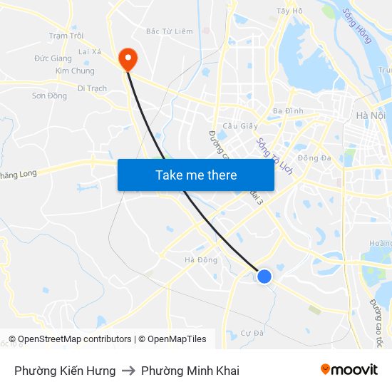 Phường Kiến Hưng to Phường Minh Khai map