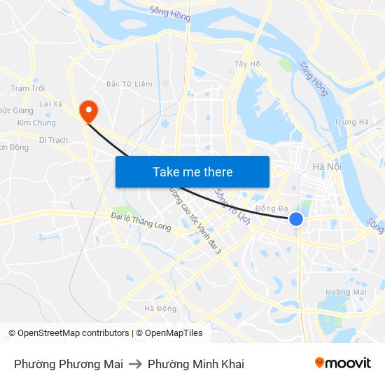 Phường Phương Mai to Phường Minh Khai map