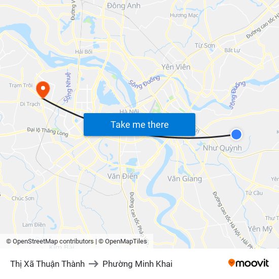 Thị Xã Thuận Thành to Phường Minh Khai map