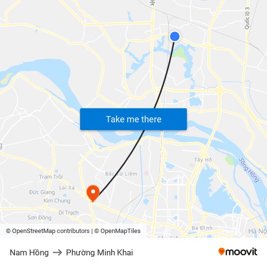 Nam Hồng to Phường Minh Khai map