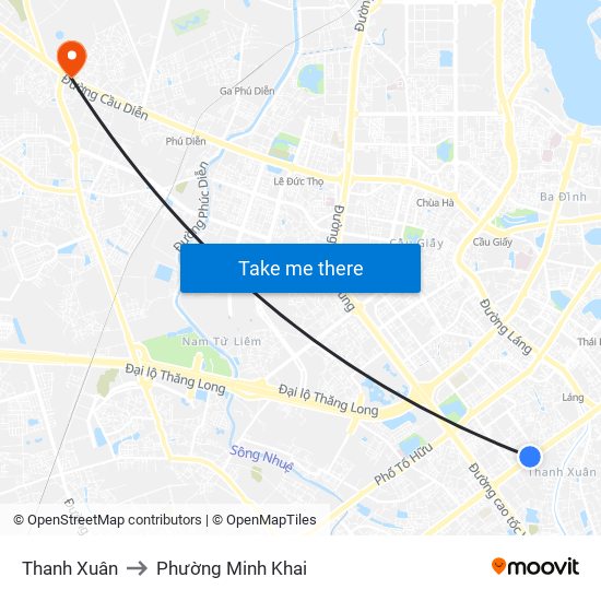 Thanh Xuân to Phường Minh Khai map