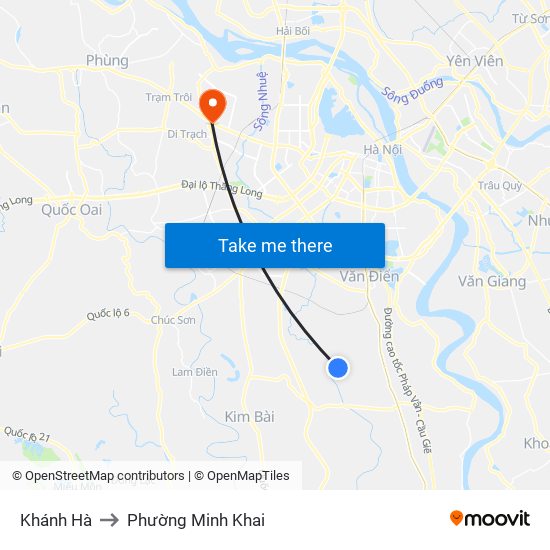 Khánh Hà to Phường Minh Khai map