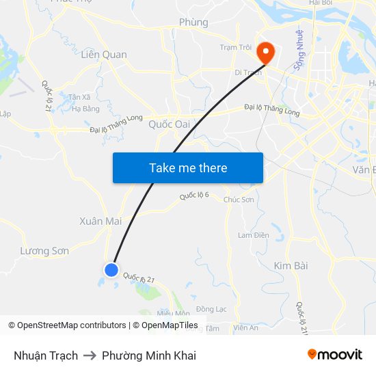 Nhuận Trạch to Phường Minh Khai map