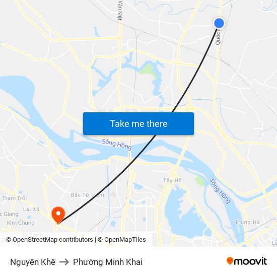 Nguyên Khê to Phường Minh Khai map