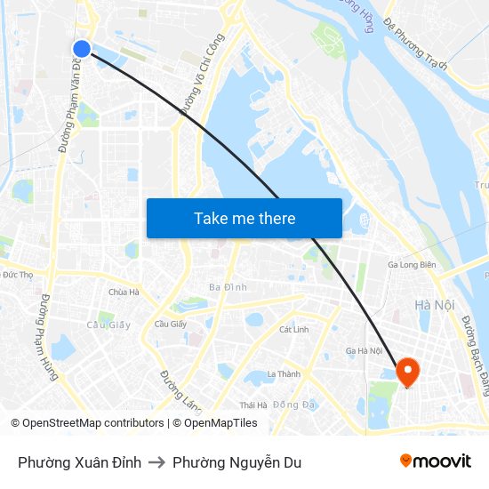 Phường Xuân Đỉnh to Phường Nguyễn Du map