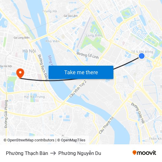 Phường Thạch Bàn to Phường Nguyễn Du map