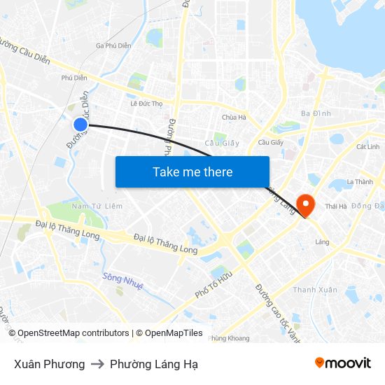 Xuân Phương to Phường Láng Hạ map