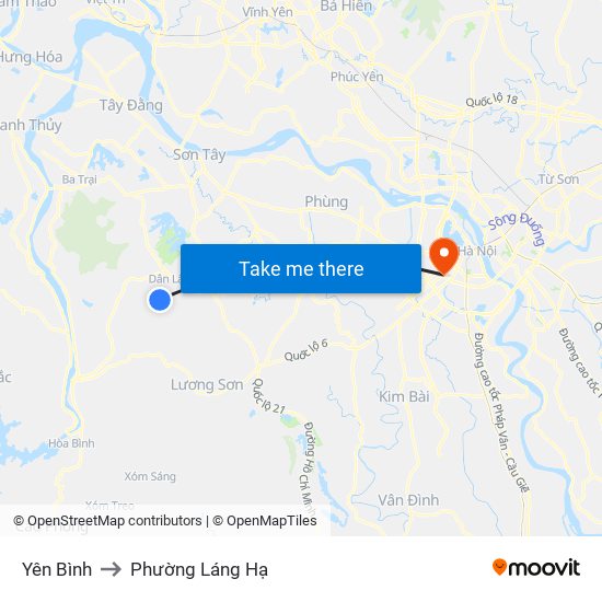 Yên Bình to Phường Láng Hạ map