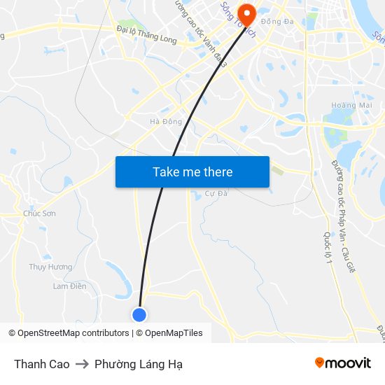 Thanh Cao to Phường Láng Hạ map