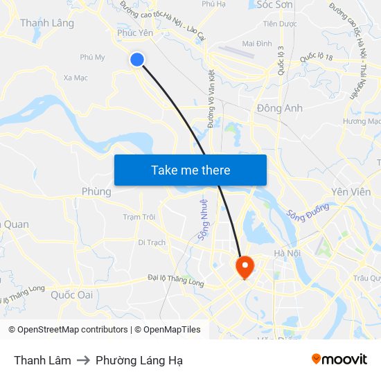 Thanh Lâm to Phường Láng Hạ map