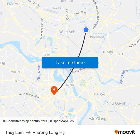 Thuỵ Lâm to Phường Láng Hạ map