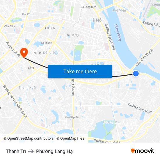 Thanh Trì to Phường Láng Hạ map