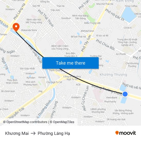 Khương Mai to Phường Láng Hạ map