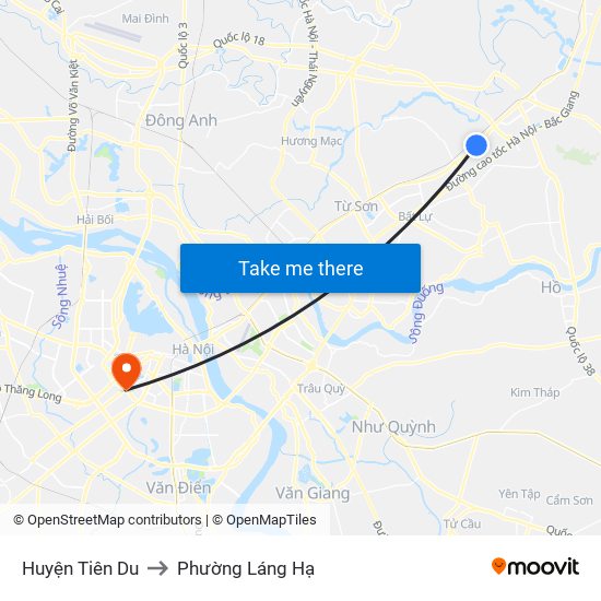 Huyện Tiên Du to Phường Láng Hạ map