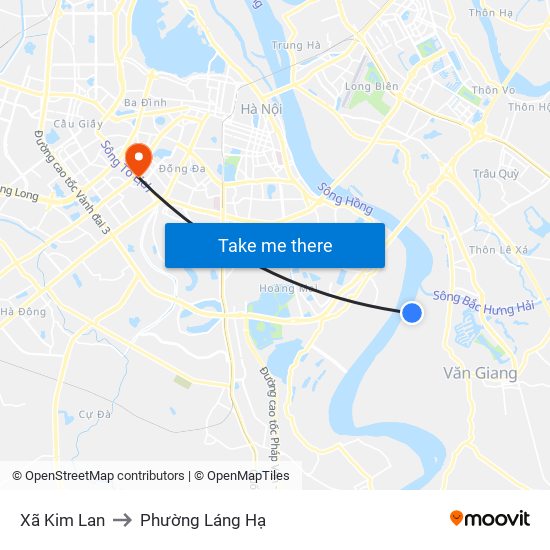 Xã Kim Lan to Phường Láng Hạ map