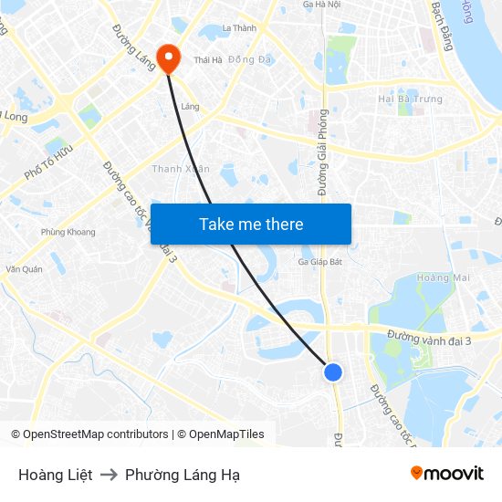 Hoàng Liệt to Phường Láng Hạ map