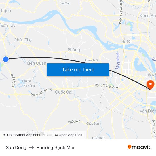 Sơn Đông to Phường Bạch Mai map