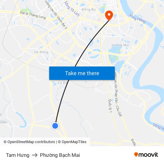 Tam Hưng to Phường Bạch Mai map