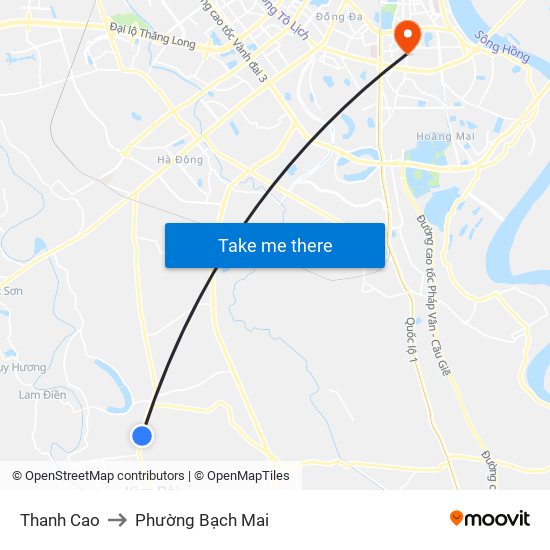 Thanh Cao to Phường Bạch Mai map