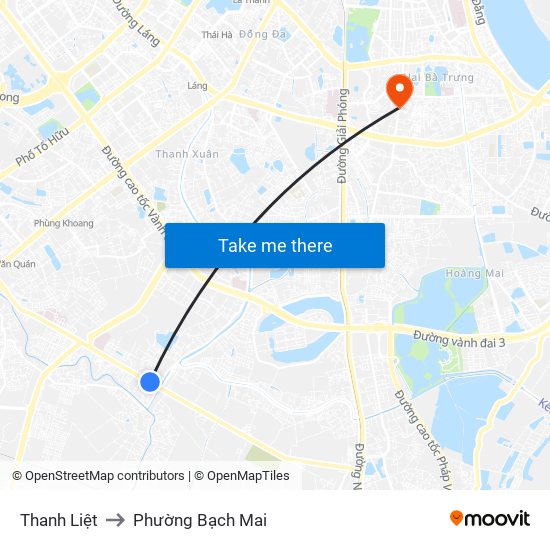 Thanh Liệt to Phường Bạch Mai map
