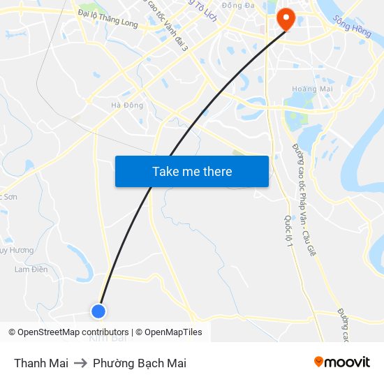 Thanh Mai to Phường Bạch Mai map