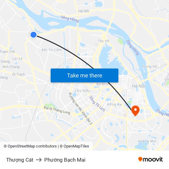 Thượng Cát to Phường Bạch Mai map