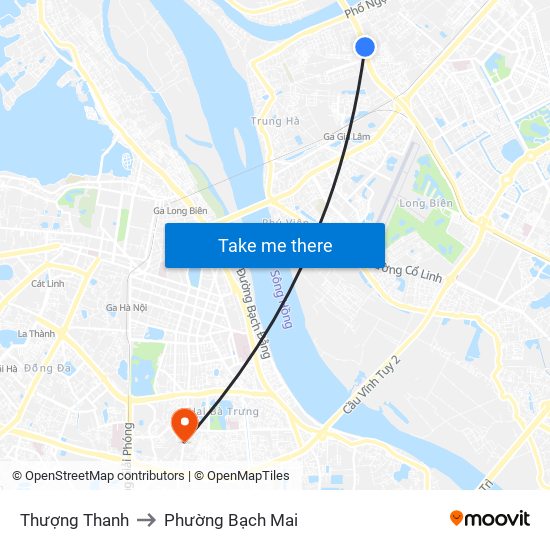 Thượng Thanh to Phường Bạch Mai map