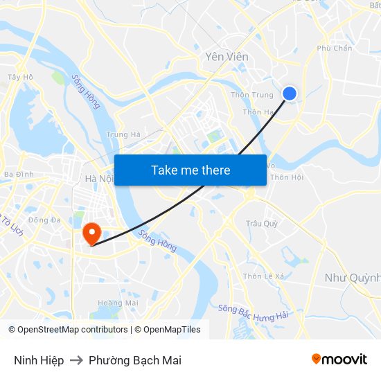 Ninh Hiệp to Phường Bạch Mai map