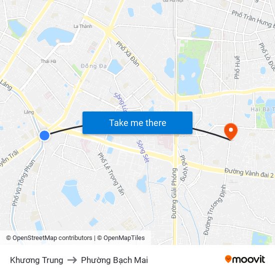 Khương Trung to Phường Bạch Mai map