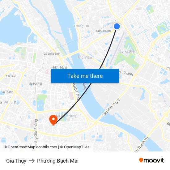 Gia Thụy to Phường Bạch Mai map