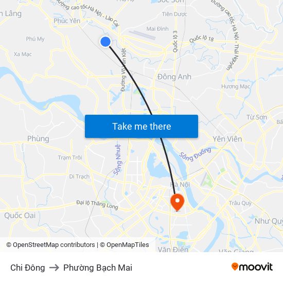 Chi Đông to Phường Bạch Mai map