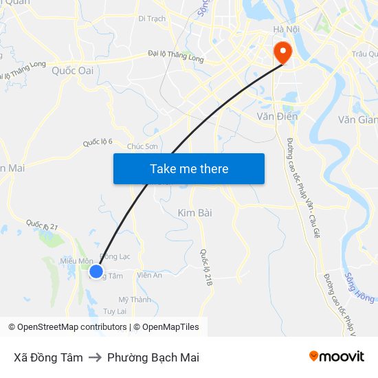 Xã Đồng Tâm to Phường Bạch Mai map