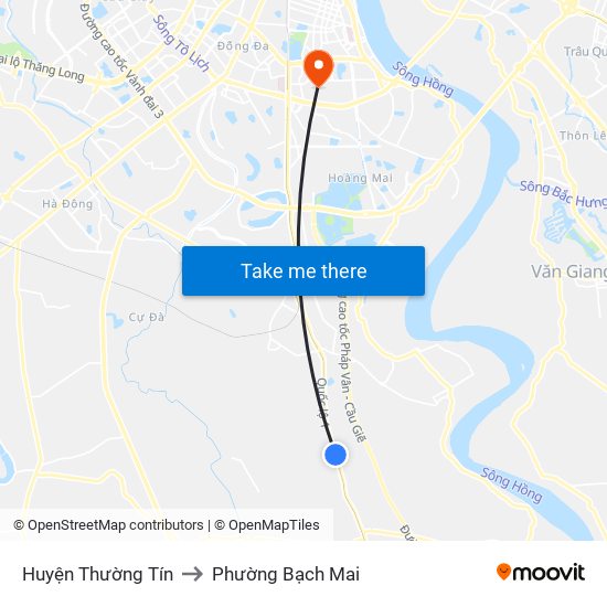 Huyện Thường Tín to Phường Bạch Mai map