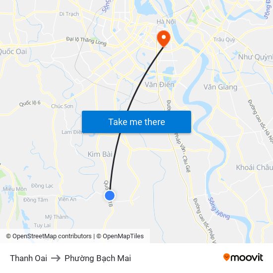 Thanh Oai to Phường Bạch Mai map