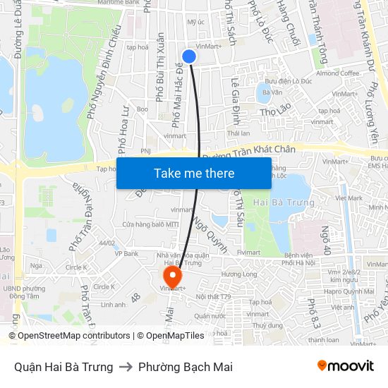 Quận Hai Bà Trưng to Phường Bạch Mai map