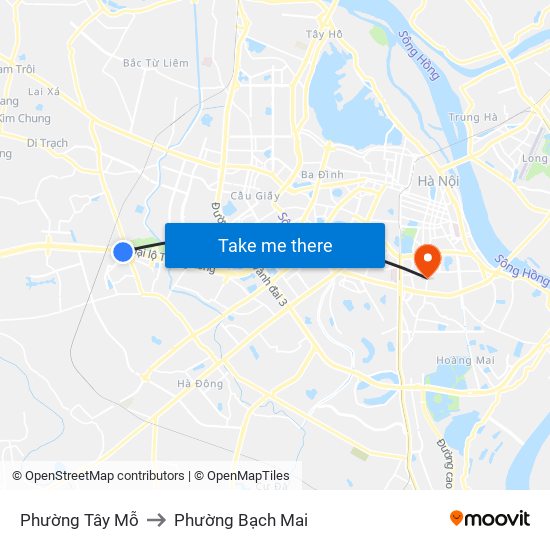 Phường Tây Mỗ to Phường Bạch Mai map