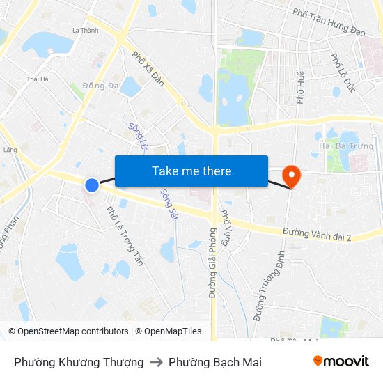 Phường Khương Thượng to Phường Bạch Mai map