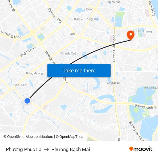 Phường Phúc La to Phường Bạch Mai map