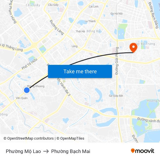 Phường Mộ Lao to Phường Bạch Mai map