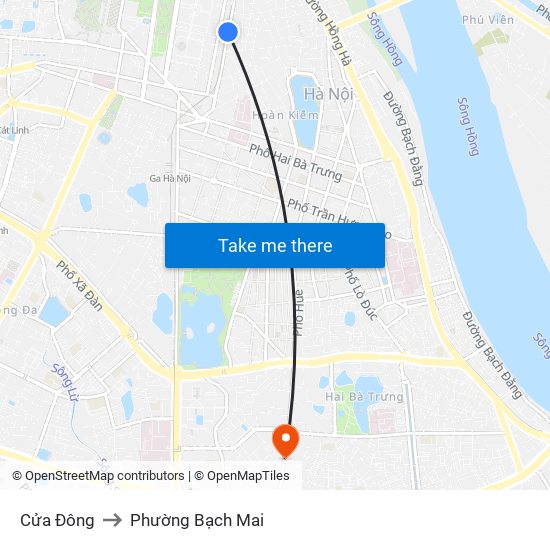 Cửa Đông to Phường Bạch Mai map