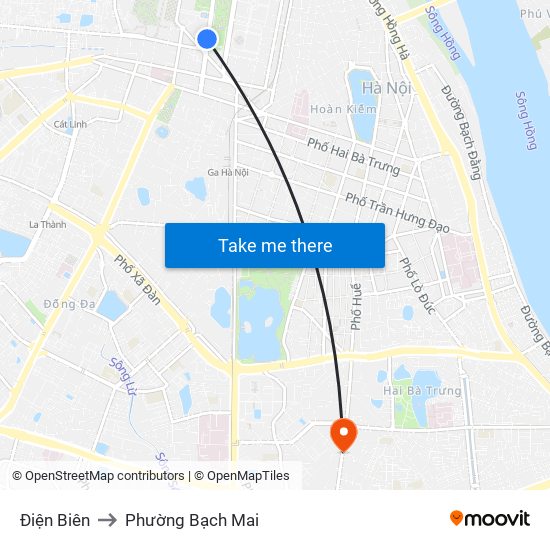 Điện Biên to Phường Bạch Mai map