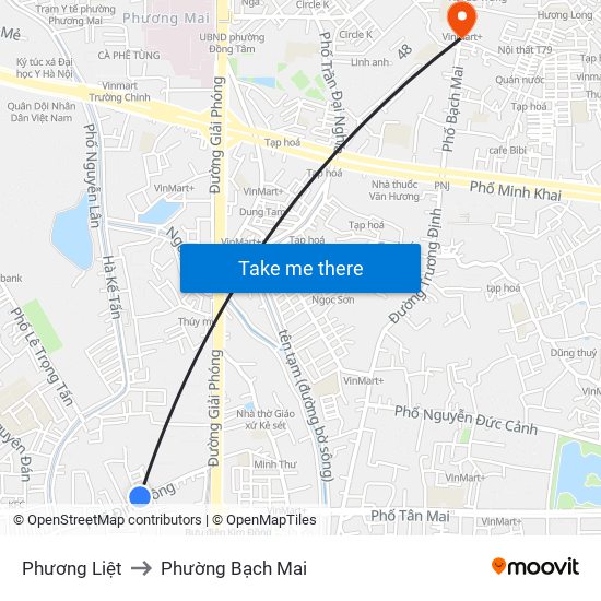 Phương Liệt to Phường Bạch Mai map